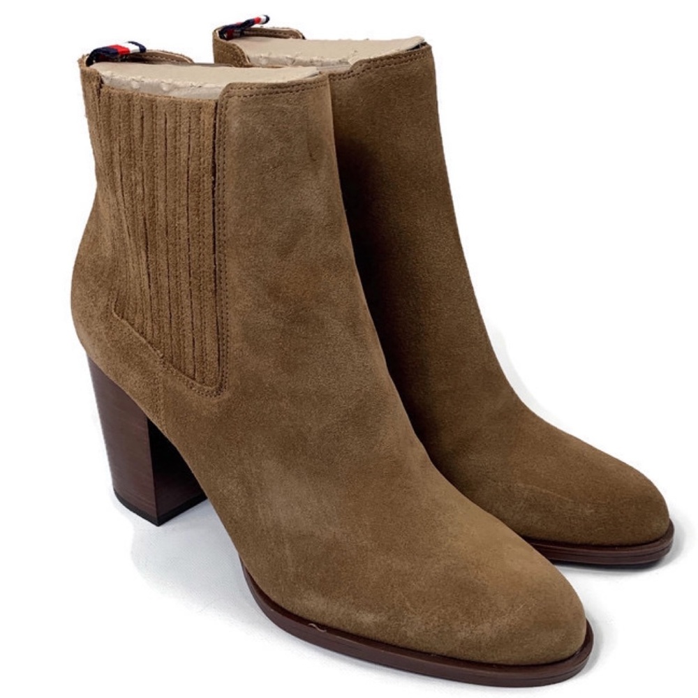 NEW Tommy Hilfiger US 8.5 Dover Ankle Boots Bootie Brown Suede Block Heels